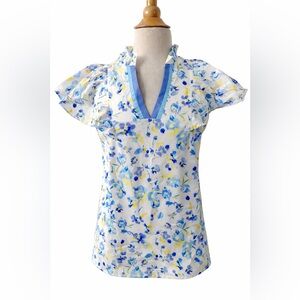 New $68 Mod Boutique Women's Blue Floral V-Neck Top sz L